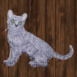 Kitty Cat Patch, 3&quot; Iron On, Gray Feline Kitten Badge, Cute Embroidered Cat Applique, Cat Lover Gift, DIY Jacket Patch, Backpack Patch