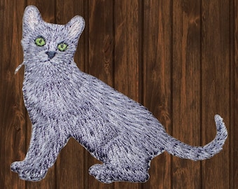 Kitty Cat Patch, 3 inch (7,6 cm) strijkbaar, grijze kattenbadge, schattige geborduurde kattenapplicatie, cadeau voor kattenliefhebbers, DIY jaspatch, rugzakpatch