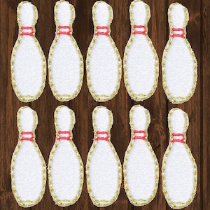 Bowling Pin Embroidered Patch, 10 Pack, Iron On, Sports League Badge Applique, 1 Inch Patch for Shirt Jacket Bag, Team Award Collectible