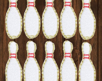 Bowling Pin Embroidered Patch, 10 Pack, Iron On, Sports League Badge Applique, 1 Inch Patch for Shirt Jacket Bag, Team Award Collectible