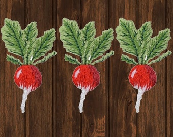Parche bordado de rábano y nabo, paquete de 3, aplique de vegetales termoadhesivo de 5 cm, insignia para chaqueta de chef, regalo para amantes de la gastronomía, decoración de cocina DIY para jardín