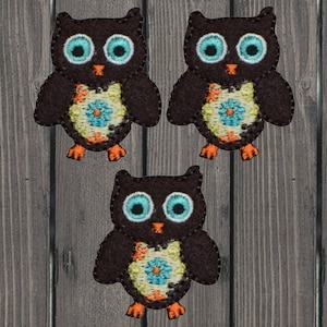 Mini Owl Iron On Patch 1.38&quot; 3-Pack, Daisies Hippie Applique Badge, Nature Bird Embroidered Patch for Jackets, Bags, Boho Animal Gift