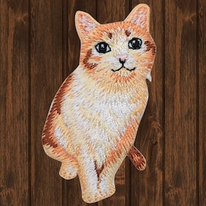 Kitty Cat Embroidered Iron On Patch, Orange Tabby Kitten Applique 2.25&quot;, Cute Collectible Badge for Jackets, Hats, Bags, Cat Lovers Gift