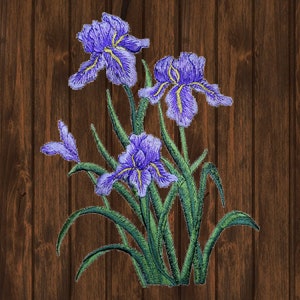 Extra Large Iris Iron On Patch, Purple Flower Bloom Embroidered Applique Badge for Jackets, Hats, Bags, Gardening Floral Patch 6&quot;