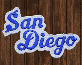 Broderad San Diego-lapp, 10 cm, strykbar, Kalifornien-souvenir, blåvit manus CA-märke, reselapp för jacka, ryggsäck, hatt