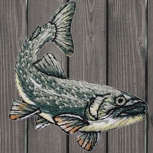 Fish Embroidered Patch, Iron On Trout Applique for Jackets, Fishing Backpack Patch, Freshwater Fisherman Gift, Outdoor DIY Accessory 2-5/8&quot;