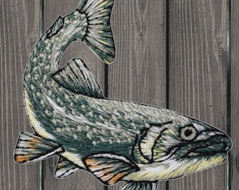 Toppa ricamata a forma di pesce, applicazione termoadesiva a forma di trota per giacche, toppa per zaino da pesca, regalo per pescatori d'acqua dolce, accessorio fai da te per attività all'aperto 2-5/8"