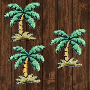Mini Palm Tree Embroidered Patch, Iron On Tropical Beach Badge 7/8” (3-Pack), Vacation Applique for Jackets, Backpacks, Hats, and DIY Crafts