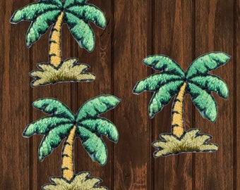 Mini Palm Tree Embroidered Patch, Iron On Tropical Beach Badge 7/8” (3-Pack), Vacation Applique for Jackets, Backpacks, Hats, and DIY Crafts