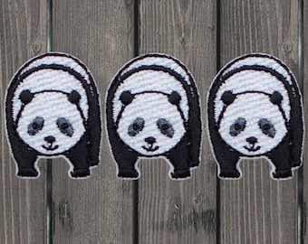 Mini Panda Iron On Patch Set, 3-Pack of Tiny Embroidered Bear Applique Badges for Jackets, Backpacks, Hats, Animal Lover Gift Patch