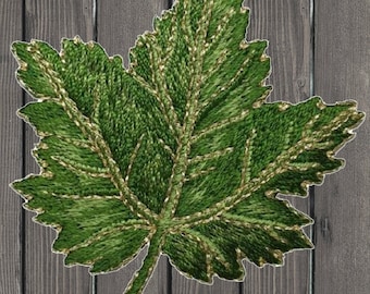 Aplique bordado de folha de outono, 6 cm (2,38"), folha de bordo verde, aplique termocolante, aplique com tema da natureza para jaquetas, chapéus, bolsas, artesanato, decoração de outono.