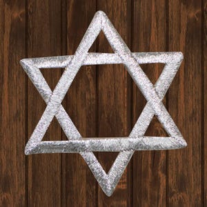 Silver Star of David Embroidered Patch, 2" Iron On Jewish Judaism Hanukkah Applique Badge, Hebrew Pride Jacket Backpack Hat Gift