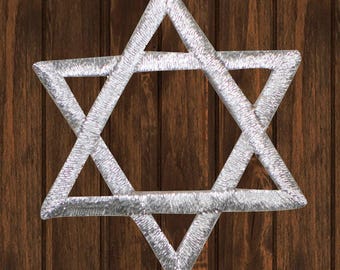 Silver Star of David Embroidered Patch, 2" Iron On Jewish Judaism Hanukkah Applique Badge, Hebrew Pride Jacket Backpack Hat Gift