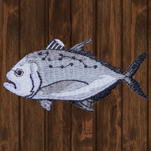 Giant Trevally Kingfish Iron On Patch 2.75&quot;, Embroidered Applique Fishing Badge for Hats, Jackets, Backpacks, Fisherman Gift Decor
