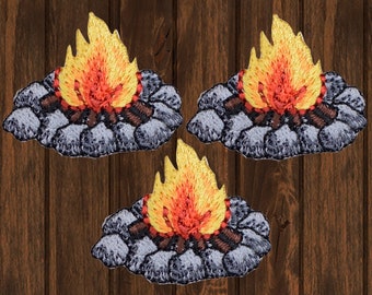 Mini Campfire Patch 3-Pack 1.5", Embroidered Iron On Fire Pit Applique, Camping Badge for Jackets, DIY Outdoor Gear Patch, Collectible