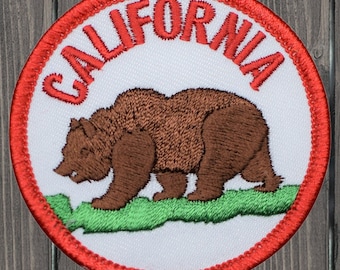 California State Embroidered Patch 2.5" Iron On, Grizzly Bear CA Badge, California Travel Patch, Backpack Jacket Accessory, Collectible Gift