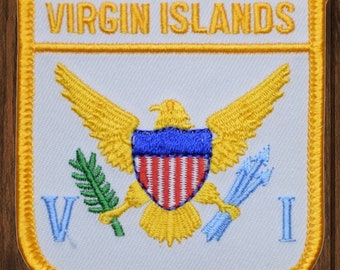 Patch bordado das Ilhas Virgens Americanas, emblema termocolante do arquipélago caribenho, aplique colecionável de lembrança de viagem de 7 cm (2,75 polegadas).