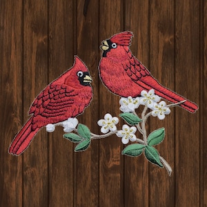 Two Cardinal Birds Embroidered Patch — Iron On