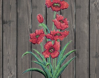 Extra Large Poppy Embroidered Patch, 6” Iron-On Flower Applique, Red Floral Badge for Jackets, Backpacks and DIY Crafts
