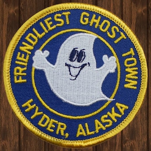 Vintage Hyder Alaska Gestickter Aufnäher, 3-Zoll-Geisterstadt-Souvenirabzeichen, freundlichster Geisterstadt-Aufnäher für Jacken, Rucksäcke, Hüte