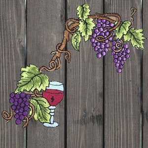 Wine Iron On Patch, Grapes Vines Pinot Noir Cabernet Zin Embroidered Applique Badge for Jackets, Hats, Bags, Vineyard Lover Patch 6&quot;