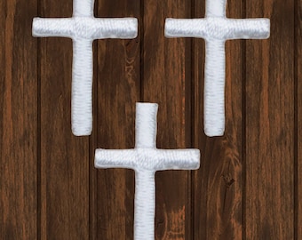 Mini Cross Patch, 3 Pack, Iron On, 1 Inch, White Christian Patch, Religious Badge, Jesus Cross, Small Faith Patch, DIY Jacket Hat Backpack
