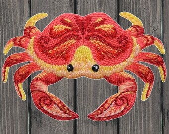 Crab Embroidered Patch 2.75" Iron On, Ocean Sea Life Beach Badge, Seafood Lover Patch, Fishing Jacket Backpack Accessory