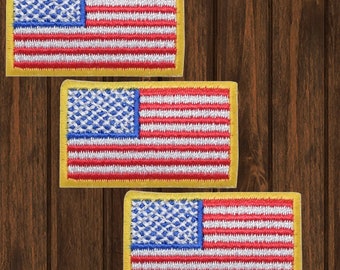 Mini American Flag Patch 3-Pack, 1.5" Iron On USA Flag Applique Badge, Patriotic Patch Set for Jackets, Hats, Bags, Veterans, Collectors