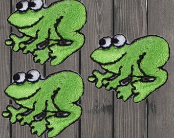 Mini Frosch gestickter Aufnäher, Aufnäher, zum Aufbügeln, Amphibien-Applikation 2,5 cm (3er-Pack), süßes Tierabzeichen für Jacken, Rucksäcke, Hüte und DIY-Basteln