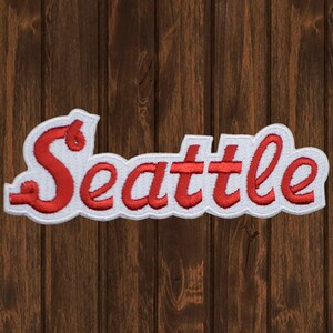 Seattle Embroidered Patch, 4.25" Iron On Red White Washington Badge, PNW Souvenir Jacket Backpack Hat Patch, Travel Gift for Fans