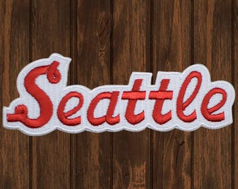 Seattle Embroidered Patch, 4.25" Iron On Red White Washington Badge, PNW Souvenir Jacket Backpack Hat Patch, Travel Gift for Fans
