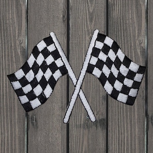 Checkered Flags Embroidered Patch, 3-1/8" Iron On Racing Applique Badge, Race Track Jacket Backpack Hat Patch, Motorsport Fan Gift