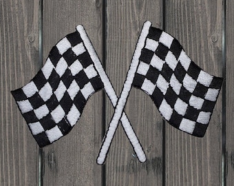 Checkered Flags Embroidered Patch, 3-1/8" Iron On Racing Applique Badge, Race Track Jacket Backpack Hat Patch, Motorsport Fan Gift