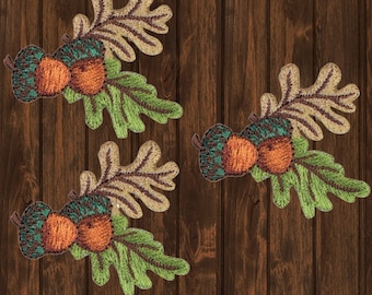 Acorn Nuts and Leaves Iron On Patch 3 Pack, 2" Embroidered Nature Applique for Jackets, Bags, Autumn Forest Badge Collectible Gift