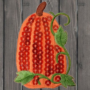 Écusson brodé citrouille : paillettes thermocollantes, insigne d'automne de 3 pouces