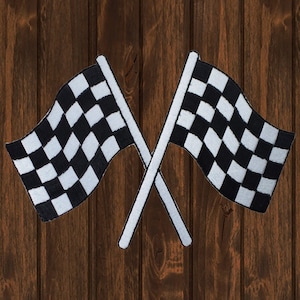 Extra Large Checkered Flags Patch, 6&quot; Iron On Racing Applique, Race Car DIY Badge, Motorsport Fan Patch for Jackets, Vests, or Bags