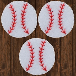 Mini Baseball Embroidered Patch, Iron On Sports Badge 3/4” (3-Pack), Small Baseball Applique for Jackets, Backpacks, Hats, and DIY Crafts