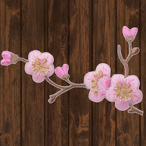 Cherry Blossom Embroidered Patch, Iron On, Flowering Tree Branch Applique, Nature Lover Gift Patch for Jacket Bag Hat, 3-1/8&quot; Floral Badge