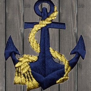 Anchor & Rope Applique Patch, 2.5&quot; Iron On, Metallic Gold Navy Nautical Badge, Sailor Jacket Accessory, High Quality Collectible Patch