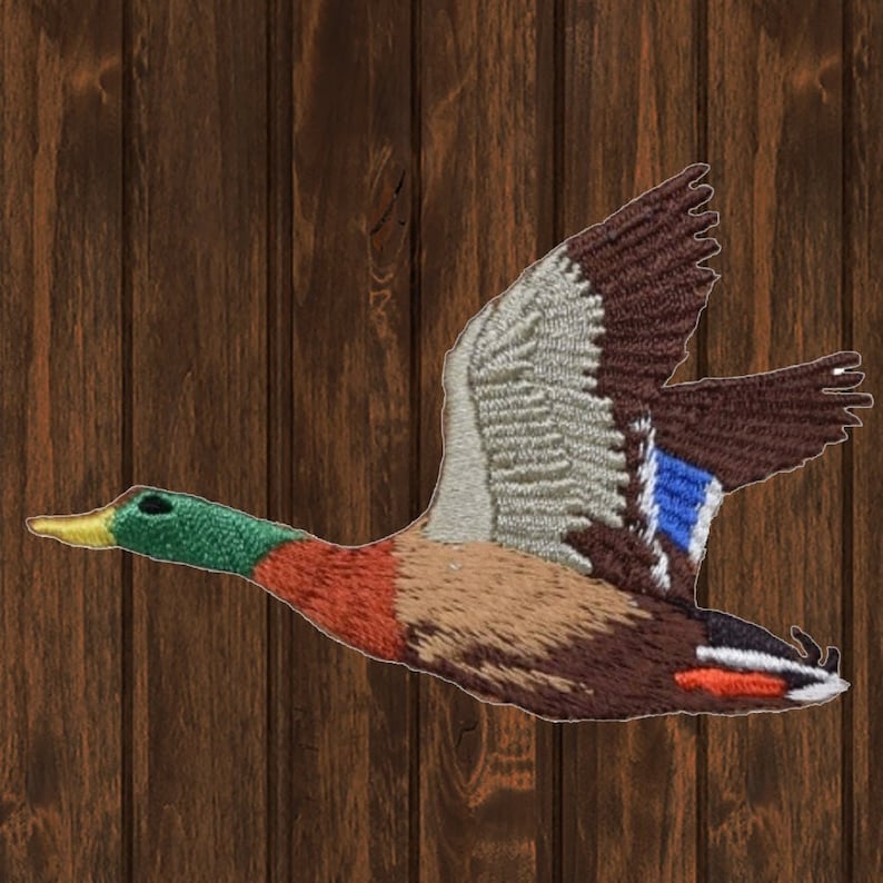 Geborduurde eend patch, 3" opstrijkbaar, vliegende wilde eend stoffen, watervogels jachtbadge, natuur Wildlife patch, outdoor jas accessoire afbeelding 1