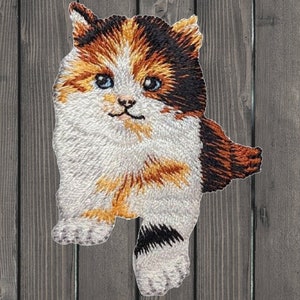 Calico Cat Embroidered Patch, Iron On Kitten Applique, Cute Feline Badge for Jackets, Backpacks, Hats and Cat Lovers