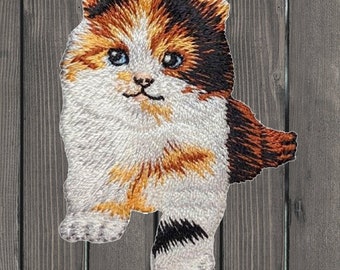 Geborduurde patch lapjeskat, opstrijkbare kittenappliqué, schattige katachtige badge voor jassen, rugzakken, hoeden en kattenliefhebbers