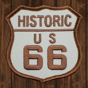 Historic Route 66 Iron On Patch, 2.5&quot; Embroidered USA Highway Applique for Jackets, Bags, Backpacks, Vintage Road Trip Travel Badge