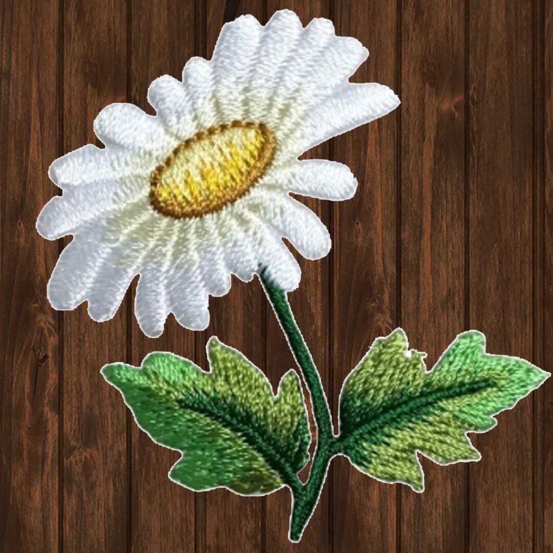 White Daisy Applique Patch - Large Embroidered Flower Badge 4 (Iron O – Patch Parlor