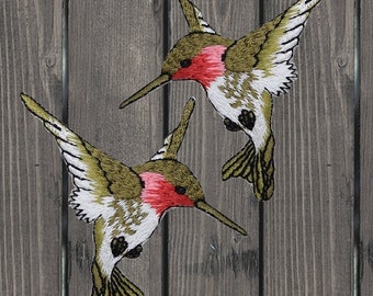 Hummingbird Embroidered Patch Set, Iron On, 2-Pack Colorful Bird Applique, Nature Lover Gift, Patch for Jacket Bag Hat, 2.5" Badge