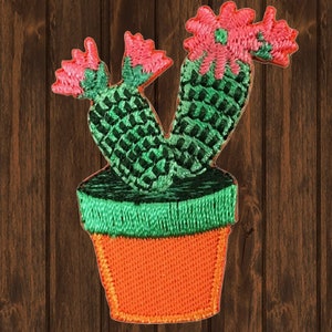 Cactus Iron On Patch 1.75&quot;, Pink Flowers Applique for Jackets, Bags, Hats, Collectible, High-Quality Design for Nature Lovers