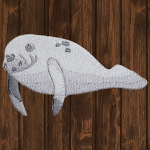 Manatee Embroidered Patch, Iron On Sea Cow Applique 2.75”, Marine Animal Badge for Jackets, Backpacks, Hats, and DIY Crafts