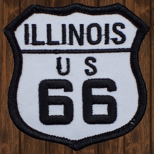 Toppa termoadesiva della Route 66 dell'Illinois, souvenir di viaggio ricamato Great Lakes Chicago Springfield, 2,5" per giacche, zaini, cappelli