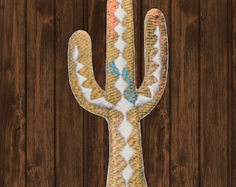 Cactus applique patch, saguaro desert badge, southwest iron on patch, boho cactus patch, desert decor, jacket backpack accessory, 3 inch