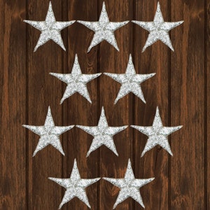 Silver Star Embroidered Patch 10 Pack, Small Iron On Applique, Martial Arts Karate Achievement Badge, Collectible Sewing Star Patches